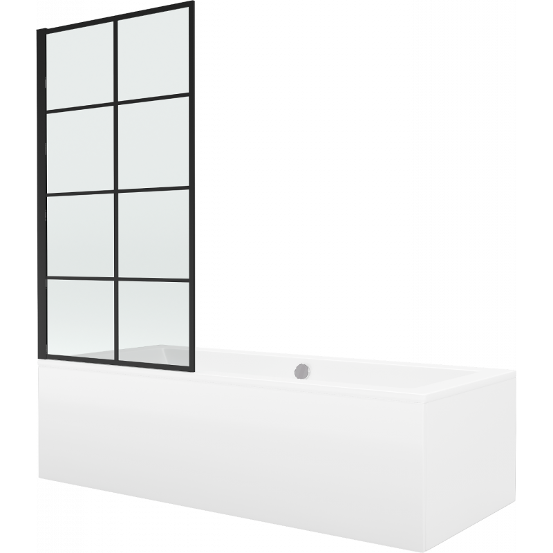 Правоъгълна вана Mexen Cube 170 x 80 cm с обвивка и еднокрилен параван 80 cm, черен десен - 550517080X9308017077