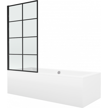 Правоъгълна вана Mexen Cube 170 x 80 cm с обвивка и еднокрилен параван 80 cm, черен десен - 550517080X9308017077