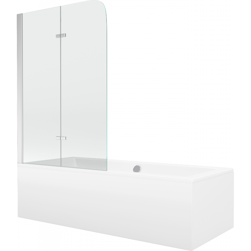 Mexen Cube правоъгълна вана 180 x 80 cm с облицовка и двукрилен параван 80 cm, прозрачна, хром - 550518080X9008020100