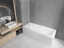 Mexen Cube правоъгълна вана 180 x 80 cm с облицовка и двукрилен параван 80 cm, прозрачна, хром - 550518080X9008020100