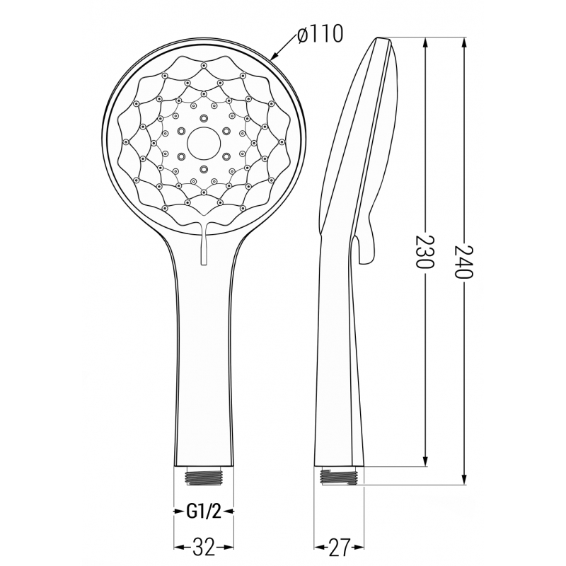 Mexen R-74 тръбна ръкохватка за душ, 3-функционална, черна - 79574-70