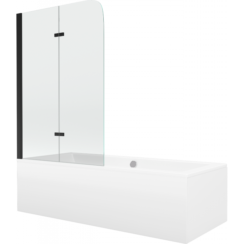 Mexen Cube правоъгълна вана 180 x 80 cm с обшивка и 2-крилен параван 100 cm, прозрачен, черен - 550518080X9010027000