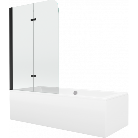 Mexen Cube правоъгълна вана 180 x 80 cm с обшивка и 2-крилен параван 100 cm, прозрачен, черен - 550518080X9010027000