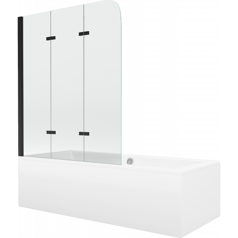 Мексан Cube правоъгълна вана 180 x 80 cm с обшивка и 3-крилен параван 120 см, прозрачен, черен - 550518080X9012037000