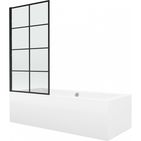 Правоъгълна вана Mexen Cube 180 x 80 cm с обшивка и параван с 1 крило 80 cm, черен фикс модел - 550518080X9308007077