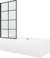 Правоъгълна вана Mexen Cube 180 x 80 cm с обшивка и параван с 1 крило 80 cm, черен фикс модел - 550518080X9308007077