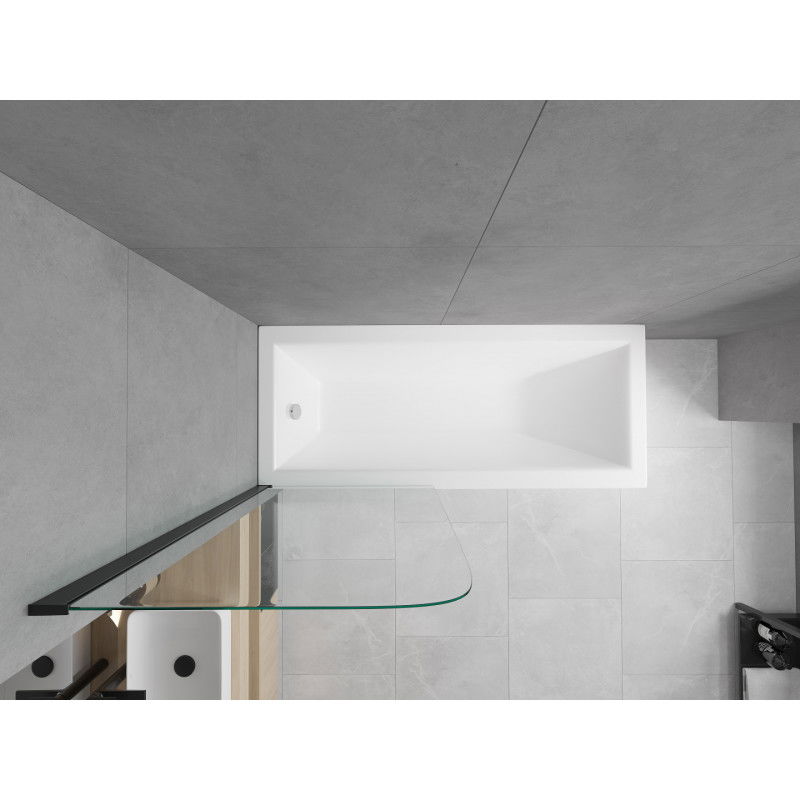 Mexen Cubik правоъгълна вана 150 x 70 см с облицовка и еднокрилен параван 70 см, прозрачен, черен - 550315070X9007017000