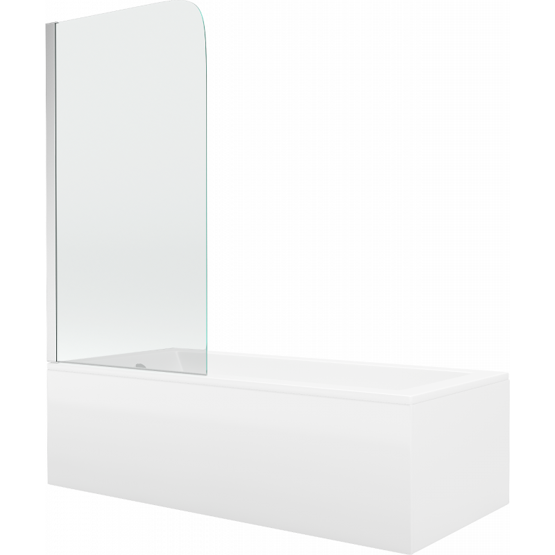 Mexen Cubik правоъгълна вана 150 x 70 cm с обвивка и еднокрилен параван 80 cm, прозрачен, хром - 550315070X9008010100