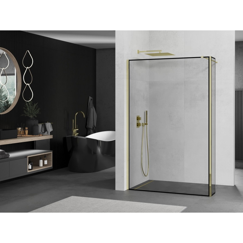 Mexen Kioto душ стена Walk-in 160 x 40 см, черна рамка, златна - 800-160-212-50-70-040