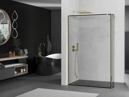 Mexen Kioto душ стена Walk-in 160 x 40 см, черна рамка, златна - 800-160-212-50-70-040