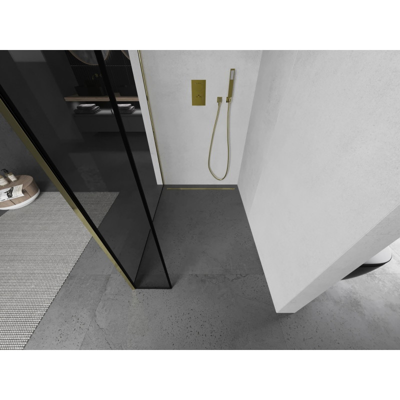 Mexen Kioto душ стена Walk-in 160 x 40 см, черна рамка, златна - 800-160-212-50-70-040