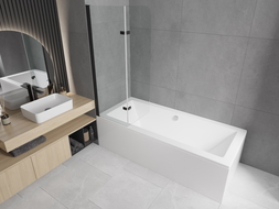 Mexen Cubik правоъгълна вана 150 x 70 см с корпус и 2-крилен параван 80 см,