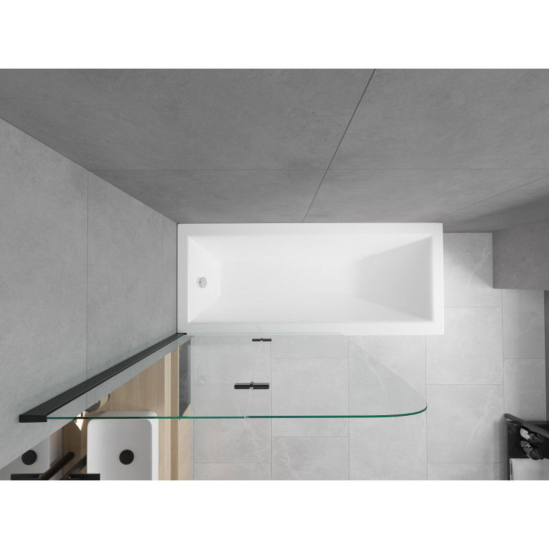 Mexen Cubik правоъгълна вана 150 x 70 cm с облицовка и двукрилен параван 100 cm, прозрачен, черен - 550315070X9010027000