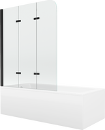 Mexen Cubik правоъгълна вана 150 x 70 см с облицовка и 3-крилен параван 120 см, прозрачен, черен - 550315070X9012037000