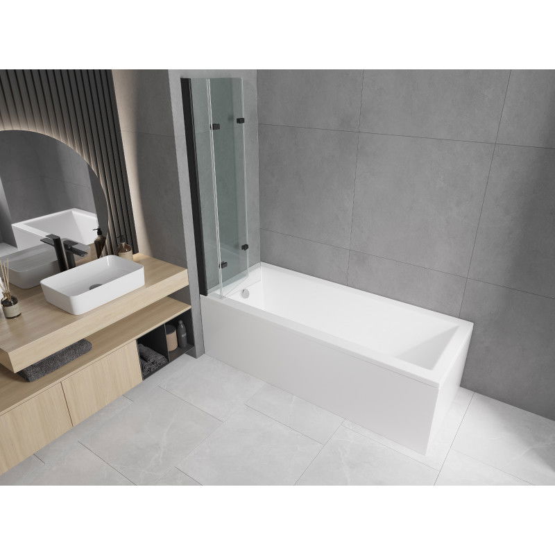 Mexen Cubik правоъгълна вана 160 x 70 см с обшивка и 3-крилен параван 120 см, прозрачен, черен - 550316070X9012037000