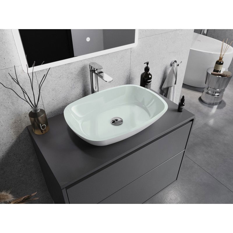 Mexen Araks стъклена поставена мивка 54 x 39 cm, бяла - 24155430