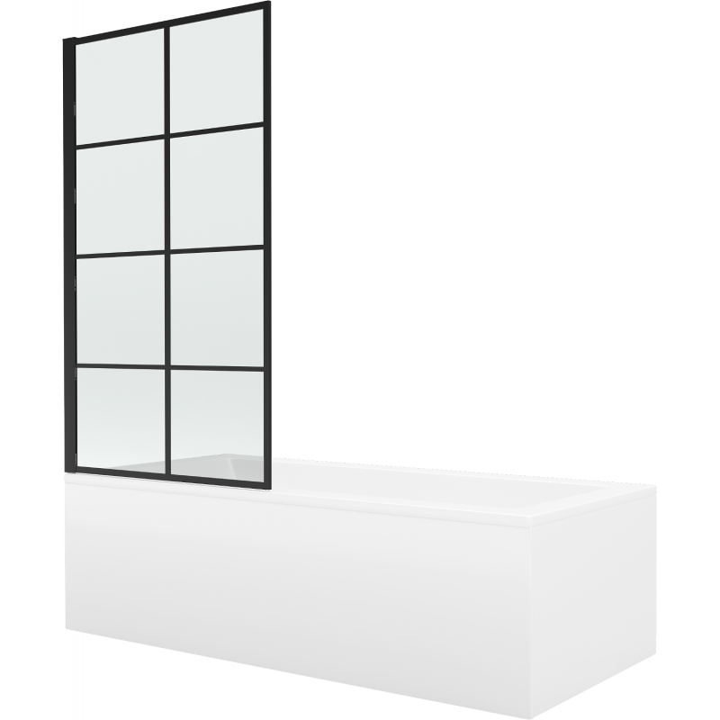 Правоъгълна вана Mexen Cubik 160 x 70 cm с облицовка и 1-крилен параван 80 cm, черен дизайн - 550316070X9308017077