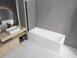 Mexen Cubik правоъгълна вана 170 x 70 см с облицовка и 1-крилен параван 70 см, прозрачен, черен - 550317070X9007017000