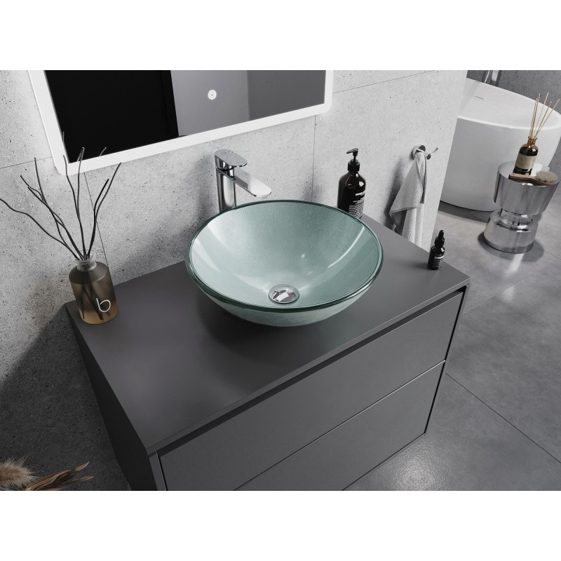 Mexen Mira стъклена свободностояща мивка 42 x 42 см, сребърна - 24124211