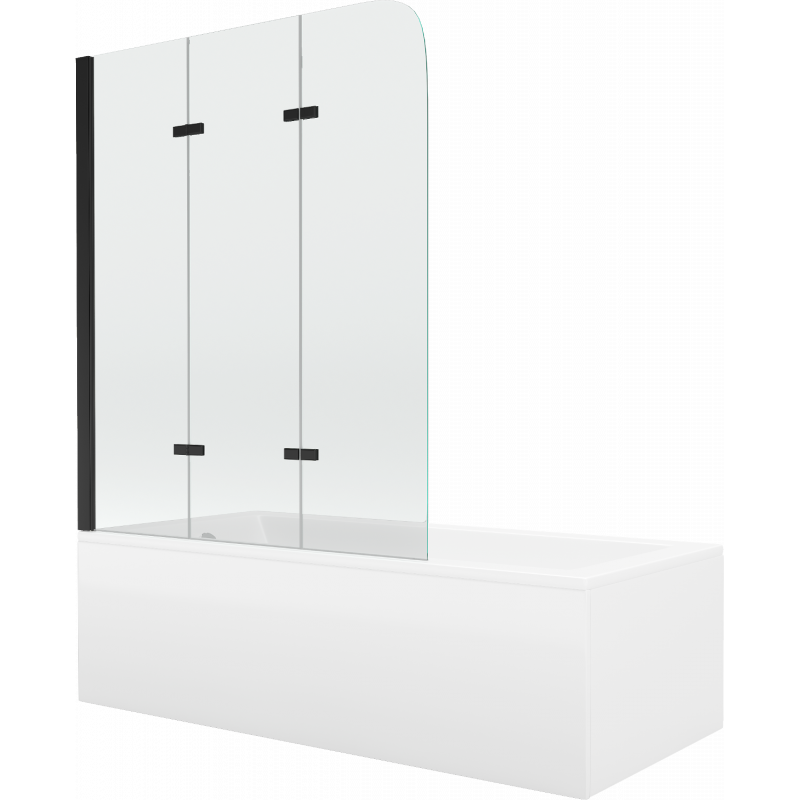 Mexen Cubik правоъгълна вана 170 x 70 cm с облицовка и 3-крилен параван 120 cm, прозрачна, черна - 550317070X9012037000
