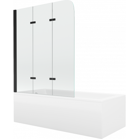 Mexen Cubik правоъгълна вана 170 x 70 cm с облицовка и 3-крилен параван 120 cm, прозрачна, черна - 550317070X9012037000