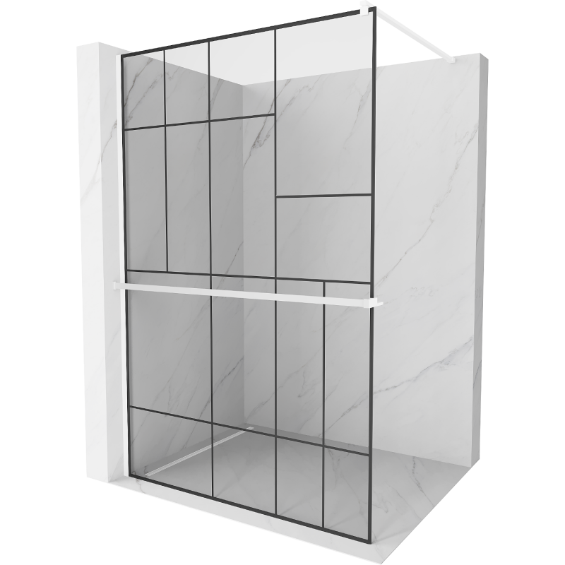 Mexen Kioto+ стена за душ с полка Walk-in 140 x 200 см, черен модел, бяла - 800-140-121-20-78