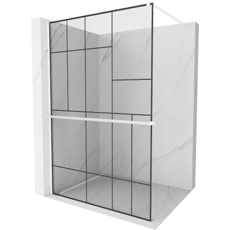 Mexen Kioto+ стена за душ с полка Walk-in 140 x 200 см, черен модел, бяла - 800-140-121-20-78