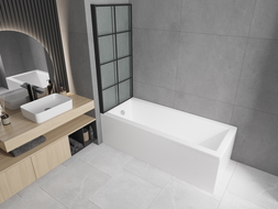 Mexen Cubik правоъгълна вана 170 x 70 см с обшивка и 1-крилен параван 70 см, черен модел - 550317070X9307017077