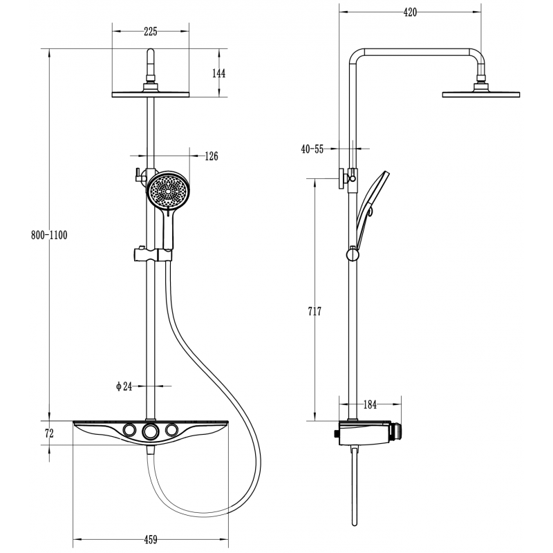 Mexen Exxo повърхностен душ комплект с душ глава и батерия, златен/черен - 78113-75