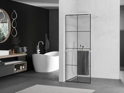 Мексен Киото+ стена за душ с рафт Walk-in 70 x 200 см, черен дизайн, бял - 800-070-121-20-77