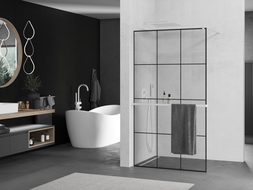 Mexen Kioto+ душ преграда с полка Walk-in 120 x 200 см, черен модел, бял - 800-120-121-20-77