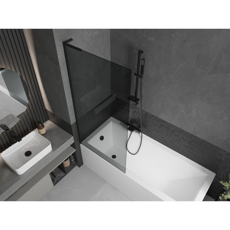 Mexen Next L преграда за вана с едно крило 80 x 150 см, графит, черен - 895-080-000-03-40-70