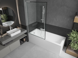 Mexen Next L параван за вана с 1 крило 100 x 150 cm, черна рамка, бял - 895-100-000-03-70-20