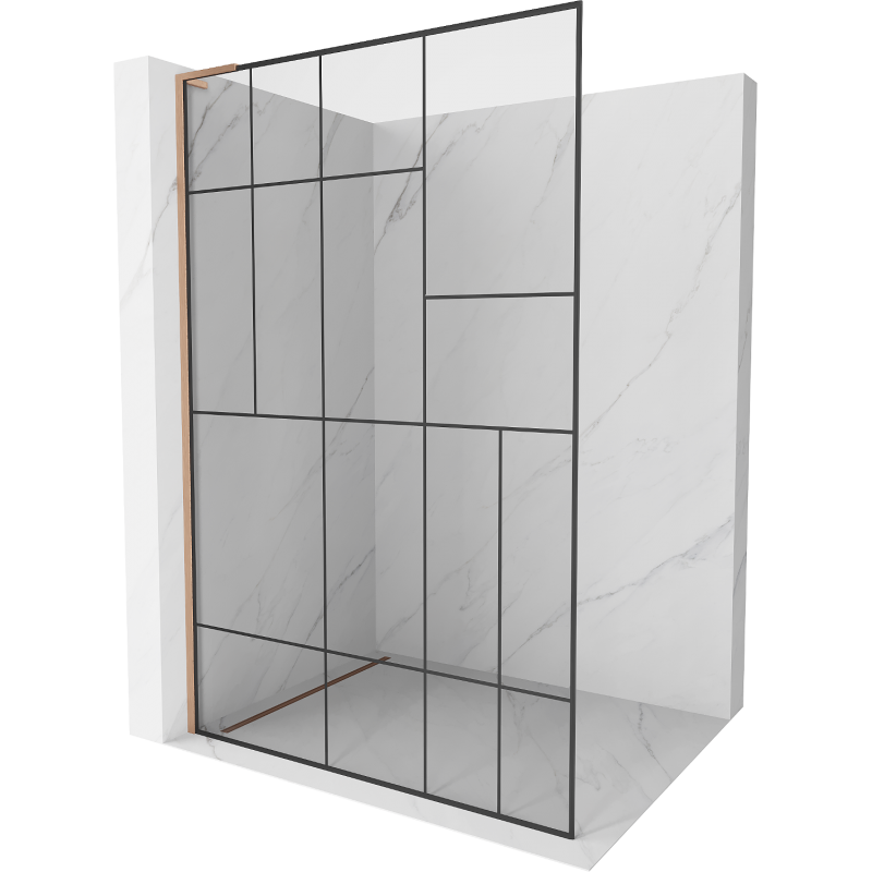 Mexen Kioto L стена за душа Walk-in 90 x 200 см, черен дизайн, четкан мед - 800-090-103-65-78