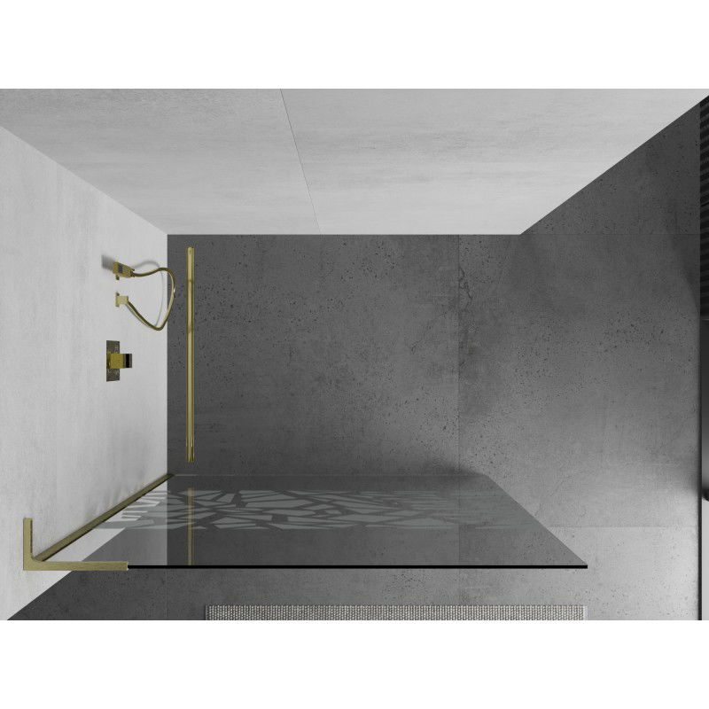 Mexen Kioto L душ стенен панел Walk-in 100 x 200 cm, бял мотив, златна четка - 800-100-103-55-85