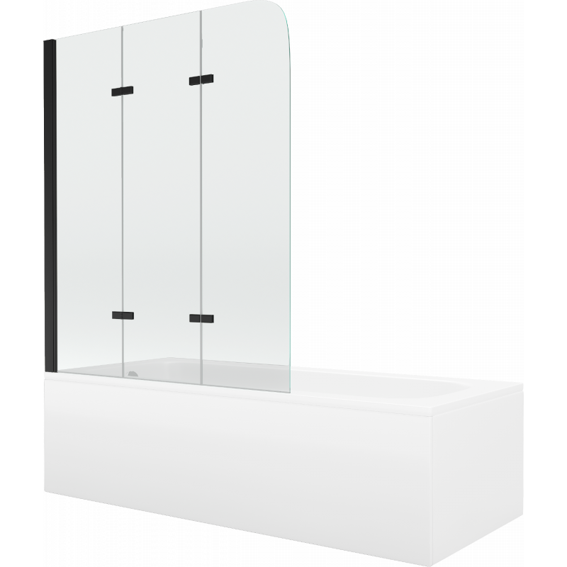 Mexen Vega правоъгълна вана 150 x 70 cm с корпус и параван с 3 крила 120 cm, прозрачен, черен - 550115070X9012037000