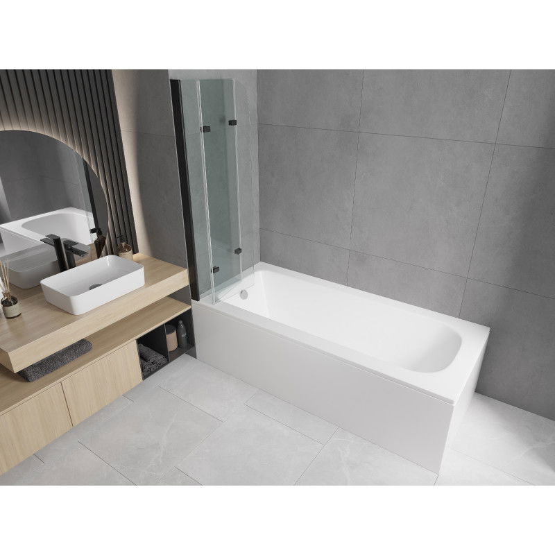 Mexen Vega правоъгълна вана 150 x 70 cm с корпус и параван с 3 крила 120 cm, прозрачен, черен - 550115070X9012037000