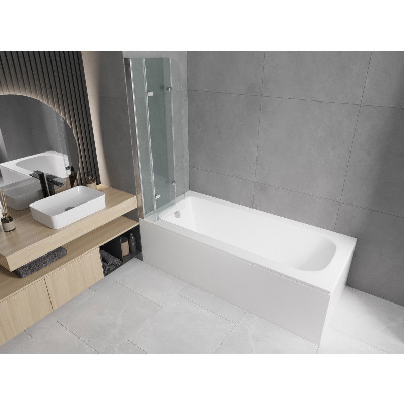 Mexen Vega правоъгълна вана 150 x 70 см с облицовка и 3-крилен параван 120 см, прозрачен, хром - 550115070X9012030100