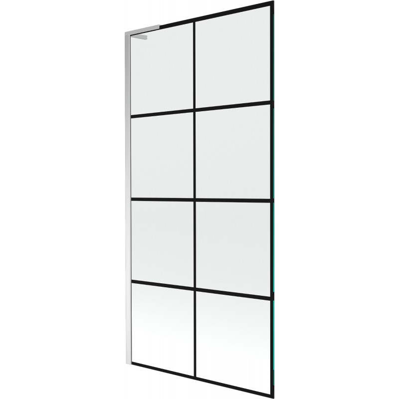 Mexen Next L параван за вана 1-крилен 90 x 150 см, черна решетка, хром - 895-090-000-03-77-01