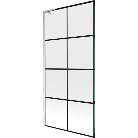 Mexen Next L параван за вана 1-крилен 90 x 150 см, черна решетка, хром - 895-090-000-03-77-01