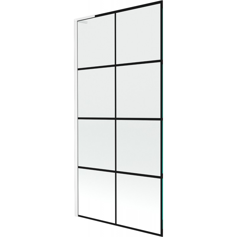 Mexen Next L параван за вана 1-крилен 90 x 150 см, черна решетка, бял - 895-090-000-03-77-20