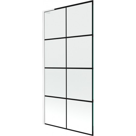 Mexen Next L параван за вана 1-крилен 90 x 150 см, черна решетка, бял - 895-090-000-03-77-20