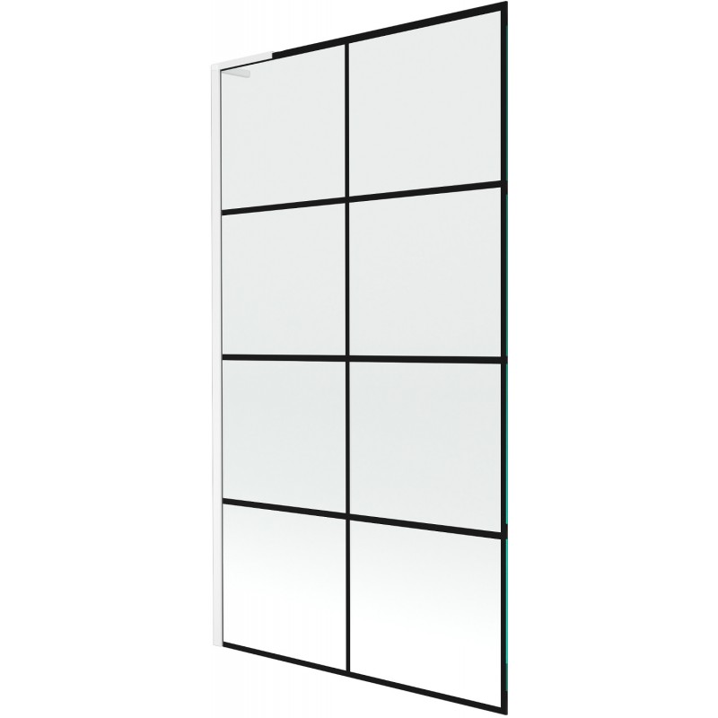 Mexen Next L параван за вана 1-крилен 100 x 150 см, черна решетка, бял - 895-100-000-03-77-20