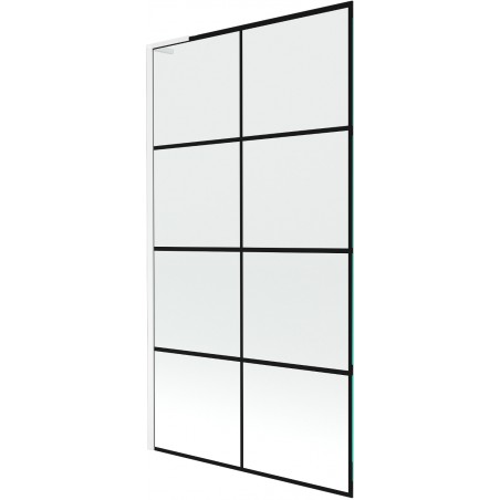 Mexen Next L параван за вана 1-крилен 100 x 150 см, черна решетка, бял - 895-100-000-03-77-20