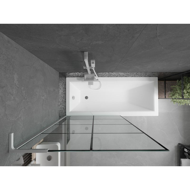 Mexen Next L параван за вана 1-крилен 100 x 150 см, черна решетка, бял - 895-100-000-03-77-20