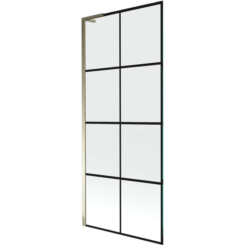 Mexen Next L параван вана 1-крилен 80 x 150 см, черна решетка, златен - 895-080-000-03-77-50