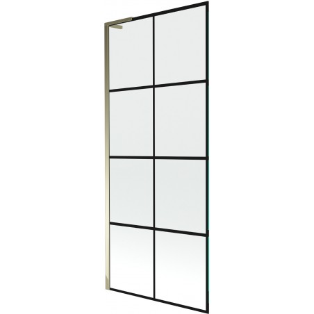 Mexen Next L параван вана 1-крилен 80 x 150 см, черна решетка, златен - 895-080-000-03-77-50
