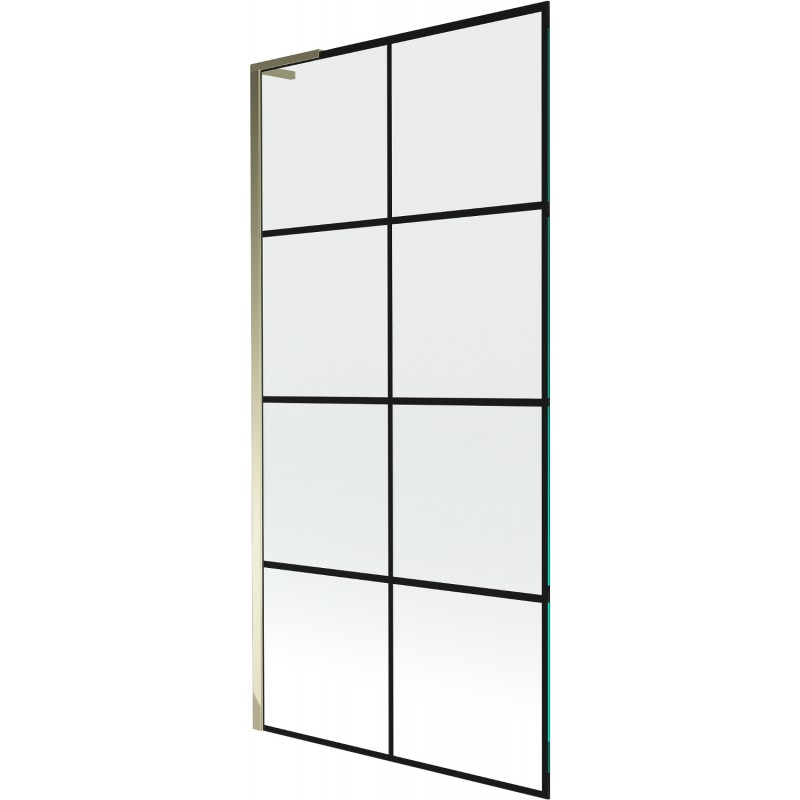 Mexen Next L параван за вана с 1 крило 90 x 150 см, черна решетка, златист - 895-090-000-03-77-50