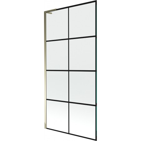 Mexen Next L параван за вана с 1 крило 90 x 150 см, черна решетка, златист - 895-090-000-03-77-50