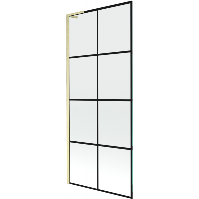 Mexen Next L параван за вана 1-крилен 80 x 150 см, черна решетка, златен четкан - 895-080-000-03-77-55